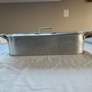Vintage Tournus France Aluminum Fish Poaching Steaming Pan Lid Handles Oval